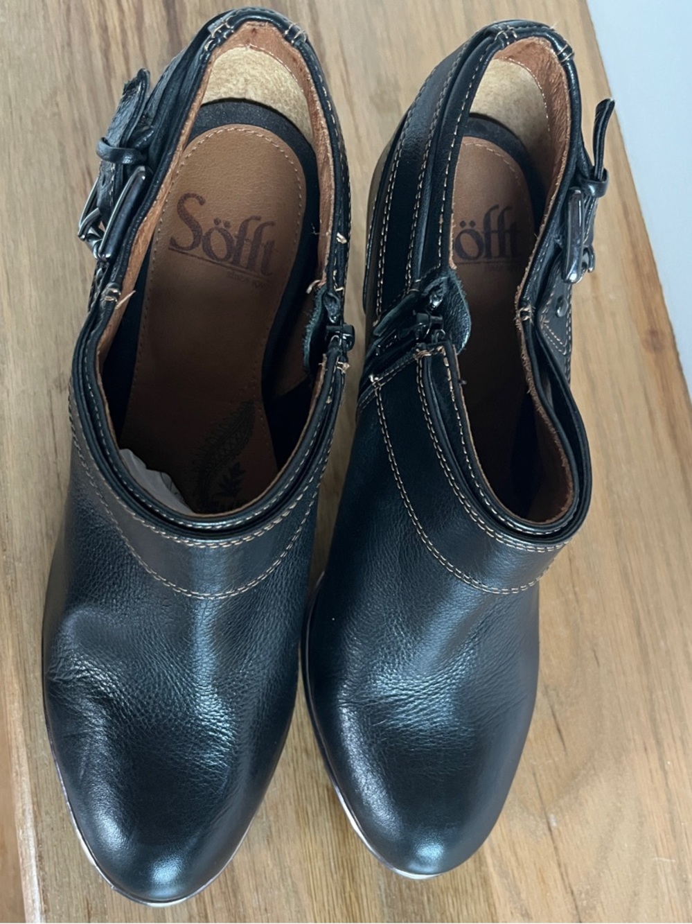 Sofft Black Leather Ankle Booties with Side Buckle - Picture 3 of 4